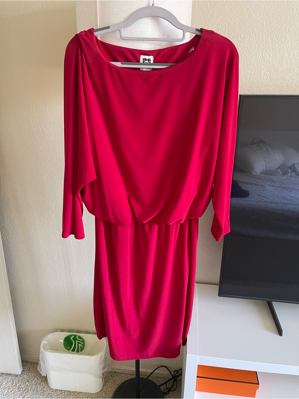 Anne Klein Fuchsia Blouson Long-Sleeve Dress
